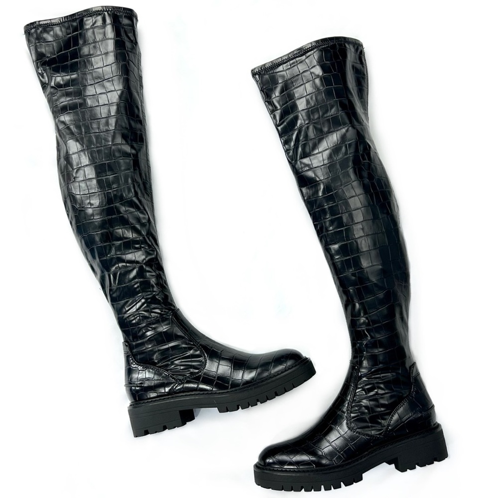 Franco Sarto Fera Over The Knee Snake Skin Print Leather Over The Knee Boots